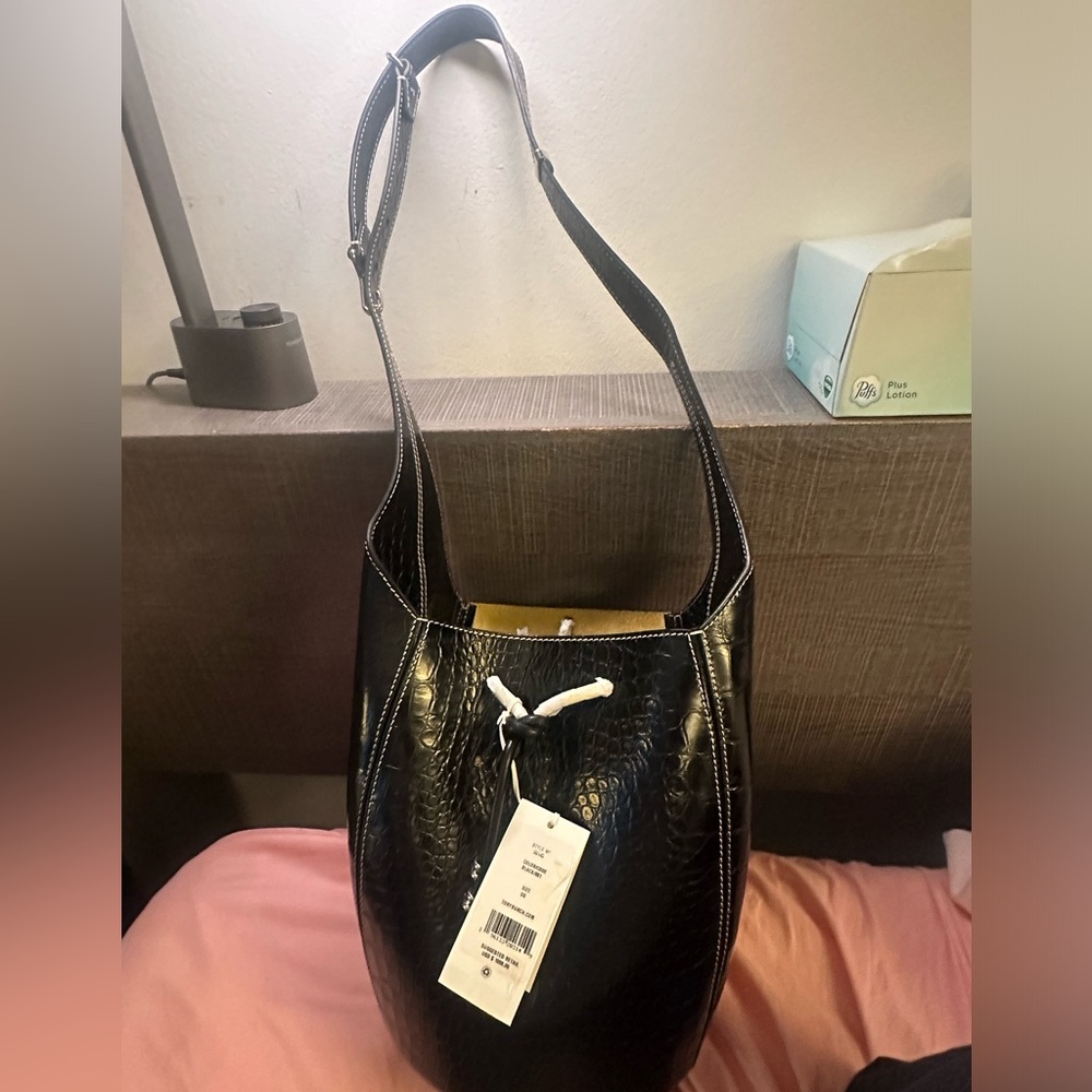 Authentic TORY BURCH CALF leather drawstrings bucket bag